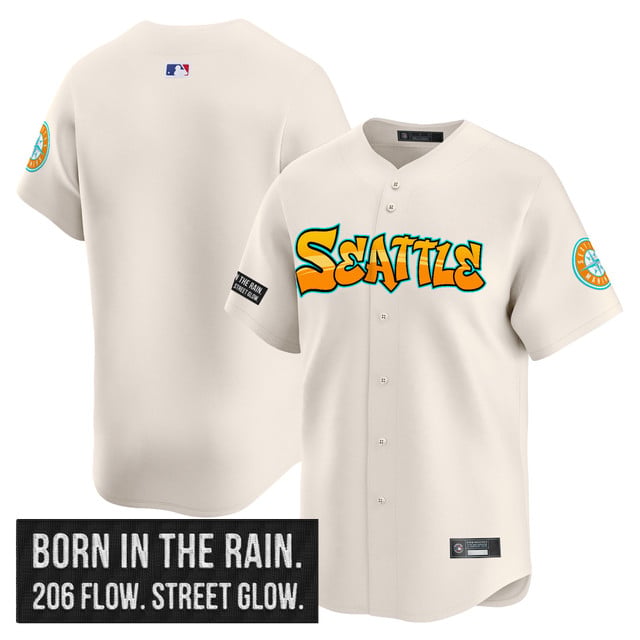 Men's Seattle Mariners 'Graffiti Emerald Drop Edition' Vapor Premier Limited Jersey CREAM BLANK