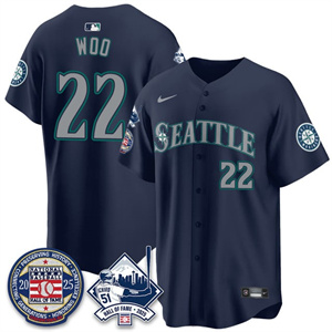 Men's Seattle Mariners Ichiro Number Retirement Jersey V2 - All Stitched Bryan Woo -    22