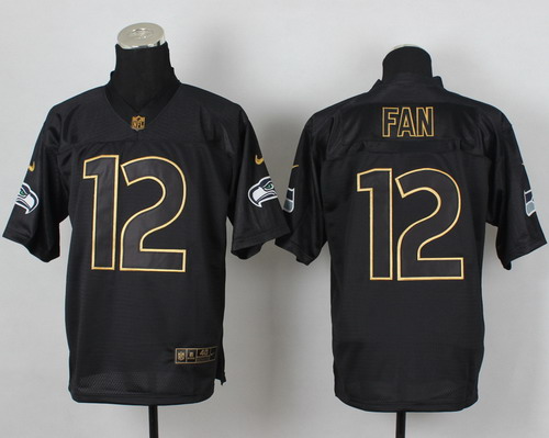 Men's Seattle Seahawks #12 Fan 2014 PRO Gold Lettering Nike Fashion Jerseys