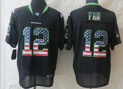 Men's Seattle Seahawks #12 Fan 2014 USA Flag Fashion Black Nik Elite Jerseys