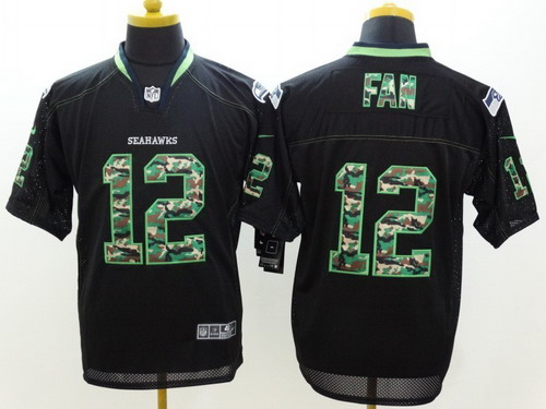 Men's Seattle Seahawks #12 Fan Black With Camo Elite Jersey