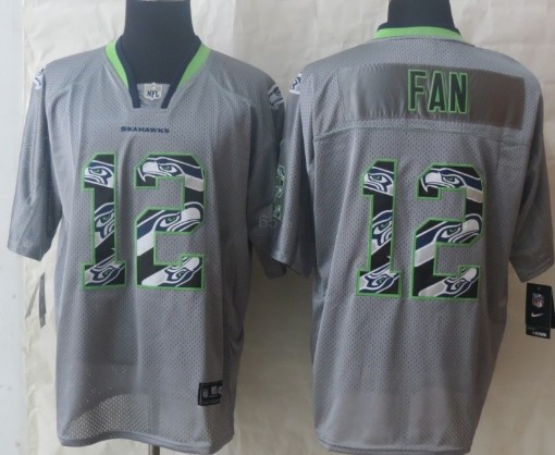 Men's Seattle Seahawks #12 Fan Lights Out Gray Nik Ornamented Elite Jersey