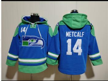 Men's Seattle Seahawks #14 D.K. Metcalf Royal 2023 Limited Throwback Stitched Hoodie