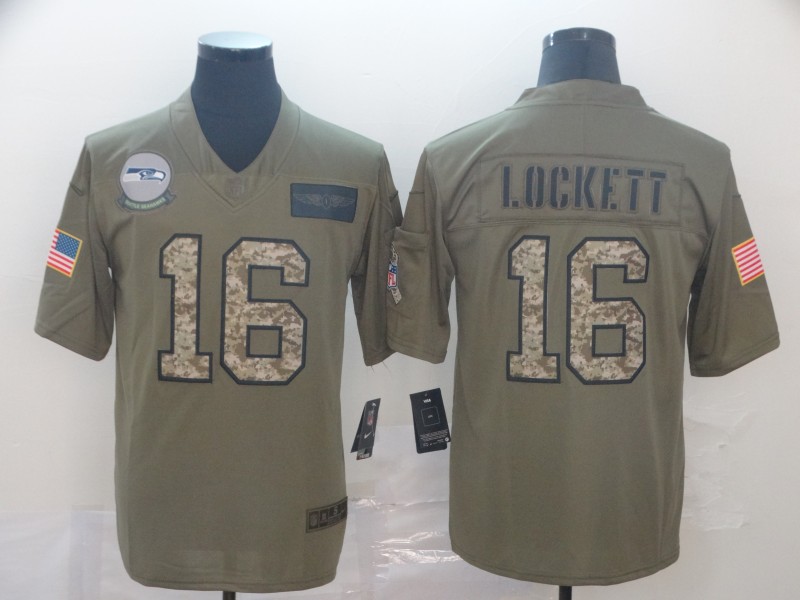 Men's Seattle Seahawks #16 Tyler Lockett 2019 Olive Camo Salute to Service Limited Jersey