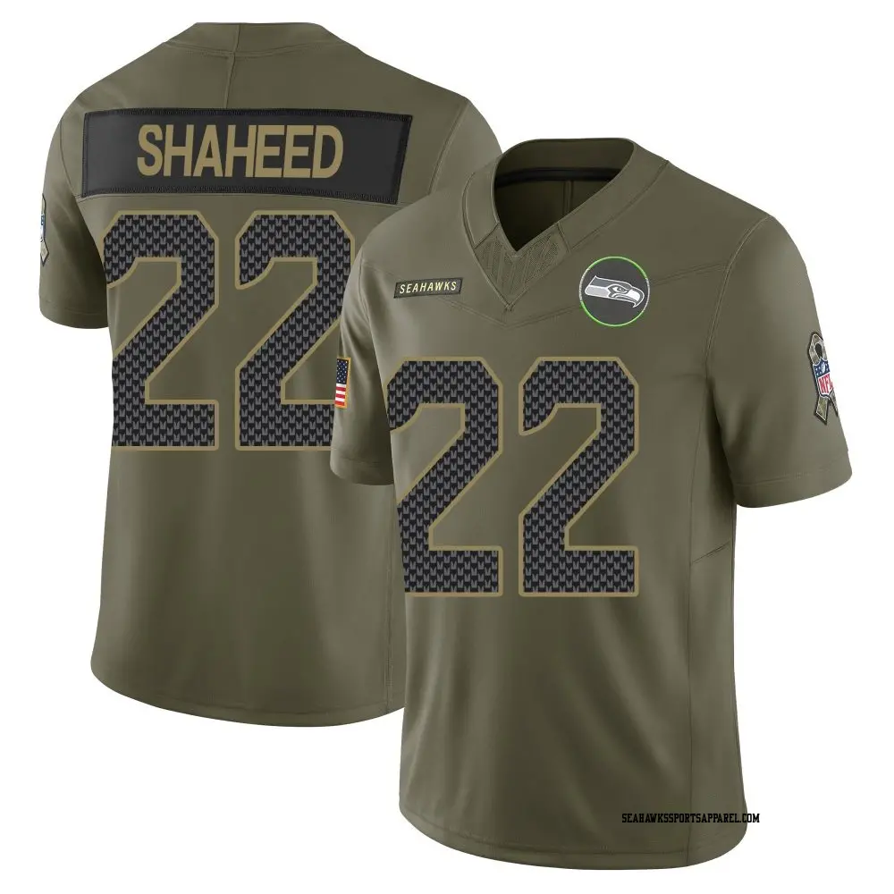 Men's Seattle Seahawks #22 Rashid Shaheed 2025 Salute to Service Limited Jersey - Olive 