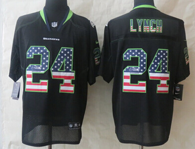 Men's Seattle Seahawks #24 Marshawn Lynch 2014 USA Flag Fashion Black Nik Elite Jerseys