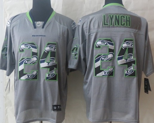 Men's Seattle Seahawks #24 Marshawn Lynch Lights Out Gray Nik Ornamented Elite Jersey