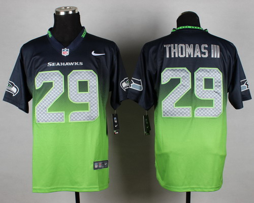 Men's Seattle Seahawks #29 Earl Thomas III Navy Blue Green Nik Fadeaway Elite Jersey