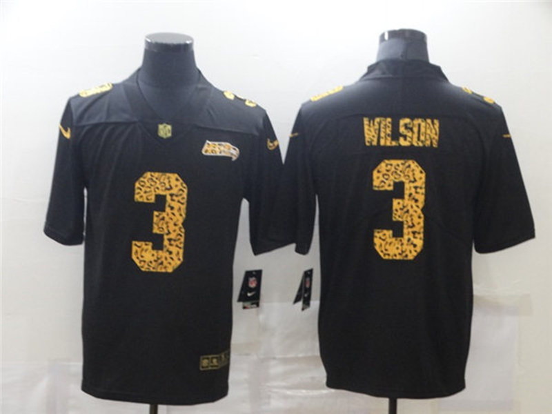Men's Seattle Seahawks #3 Russell Wilson Black Nike Leopard Fashion Football Jersey