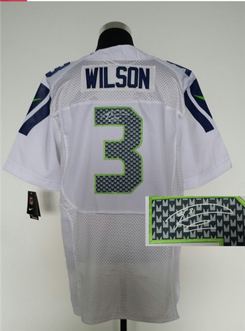 Men's Seattle Seahawks #3 Russell Wilson White Nik Elite Signed Jersey