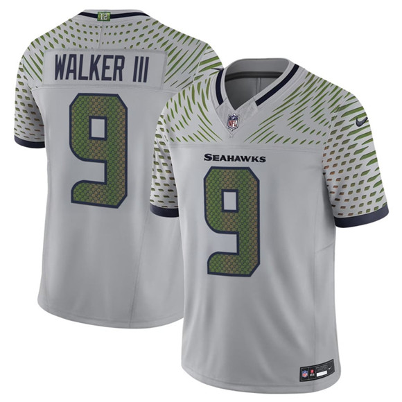 Men's Seattle Seahawks #9 Kenneth Walker III Gray 2025 F.U.S.E. a??Rivalriesa?? Vapor Limited Football Stitched Jersey