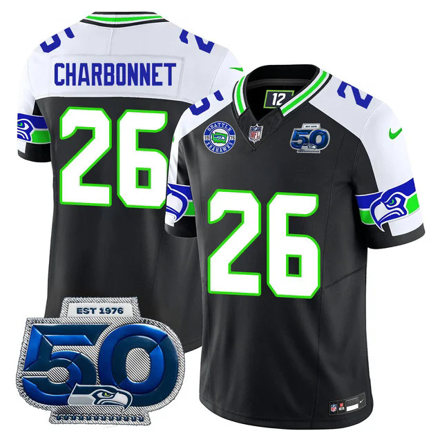 Men's Seattle Seahawks 50th Season Vapor Limited Jersey #26 ZACH CHARBONNET.webp