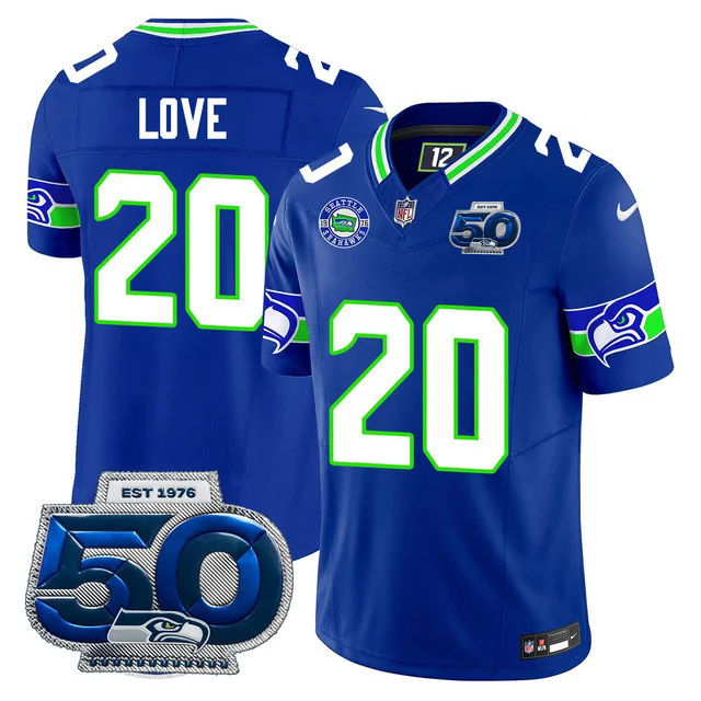 Men's Seattle Seahawks 50th Season Vapor Limited Jersey BLUE #20 JULIAN LOVE.webp
