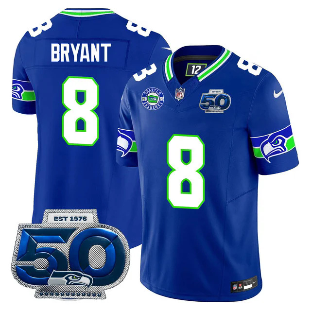 Men's Seattle Seahawks 50th Season Vapor Limited Jersey BLUE #8 COBY BRYANT.webp