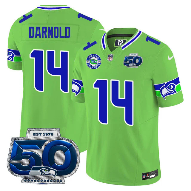 Men's Seattle Seahawks 50th Season Vapor Limited Jersey GREEN #14 SAM DARNOLD.webp