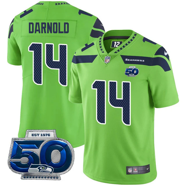 Men's Seattle Seahawks 50th Season Vapor Limited Jersey GREEN #14 SAM DARNOLD.webp