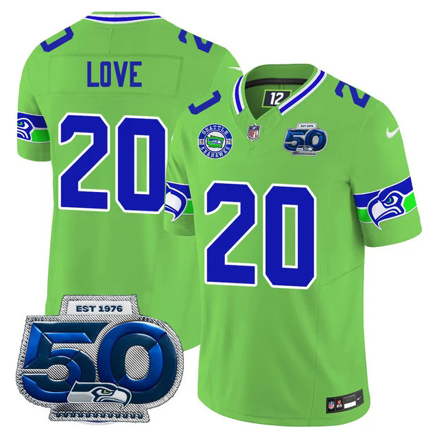 Men's Seattle Seahawks 50th Season Vapor Limited Jersey GREEN #20 JULIAN LOVE.webp