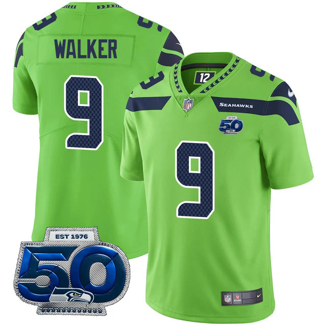 Men's Seattle Seahawks 50th Season Vapor Limited Jersey GREEN #9 KENNETH WALKER.webp