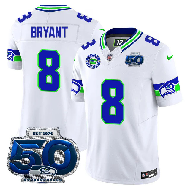 Men's Seattle Seahawks 50th Season Vapor Limited Jersey WHITE #8 COBY BRYANT.webp