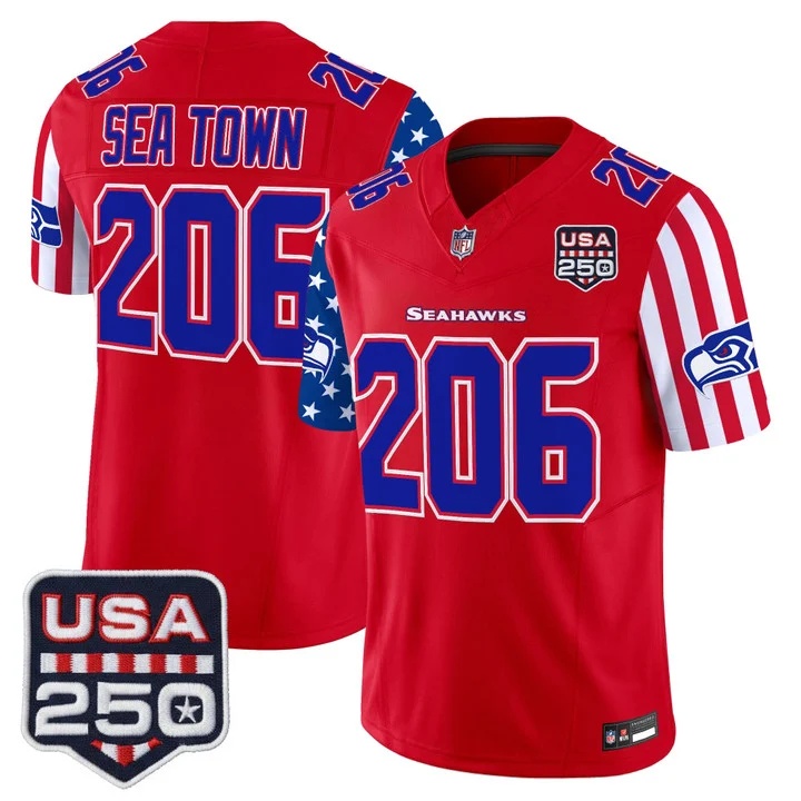 Men's Seattle Seahawks America 250 Edition Vapor Limited Jersey RED #206 SEA TOWN