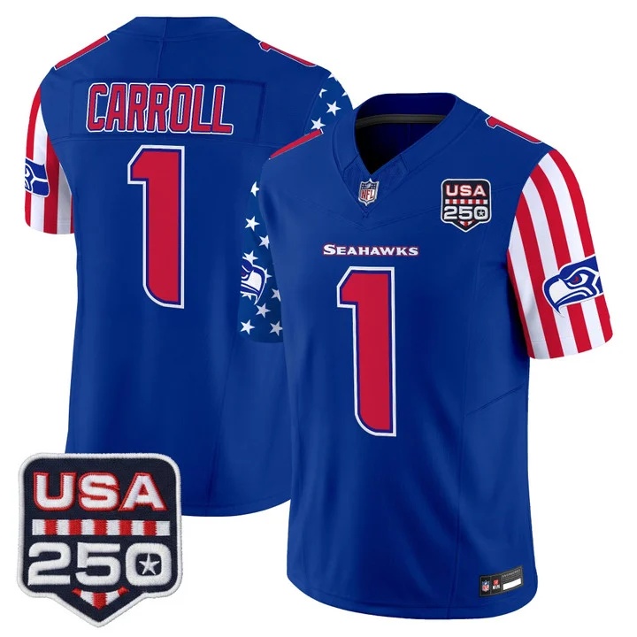 Men's Seattle Seahawks America 250 Edition Vapor Limited Jersey ROYAL #1 PETE CARROLL