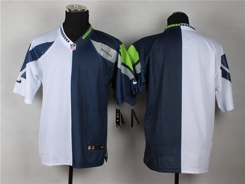 Men's Seattle Seahawks Blank White Navy Blue Nik Split Elite Jersey