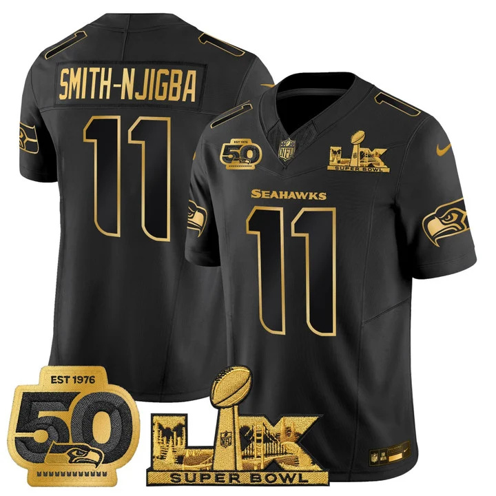 Men's Seattle Seahawks Super Bowl LX & 50th Patch Gold Vapor Limited Jersey BLACK GOLD#11  SMITH-NJIGBA