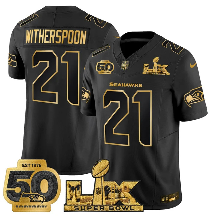 Men's Seattle Seahawks Super Bowl LX & 50th Patch Gold Vapor Limited Jersey BLACK GOLD#21 DEVON WITHERSPOON