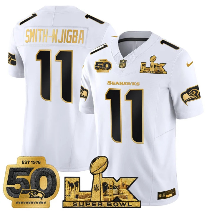 Men's Seattle Seahawks Super Bowl LX & 50th Patch Gold Vapor Limited Jersey WHITE GOLD#11  SMITH-NJIGBA