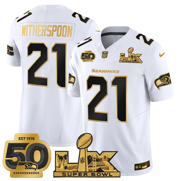Men's Seattle Seahawks Super Bowl LX & 50th Patch Gold Vapor Limited Jersey WHITE GOLD#21 DEVON WITHERSPOON