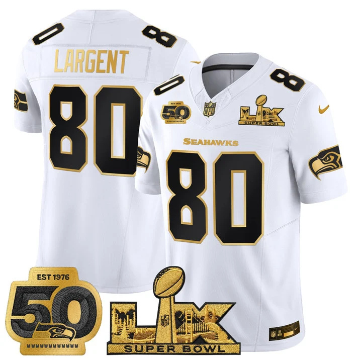 Men's Seattle Seahawks Super Bowl LX & 50th Patch Gold Vapor Limited Jersey WHITE GOLD#80 STEVE LARGENT