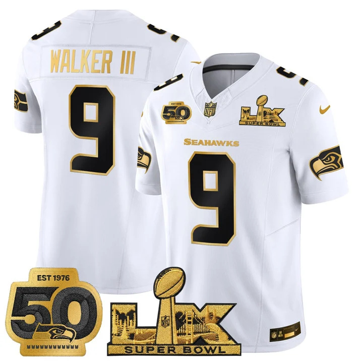 Men's Seattle Seahawks Super Bowl LX & 50th Patch Gold Vapor Limited Jersey WHITE GOLD#9 WALKER III