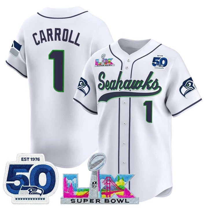 Men's Seattle Seahawks Super Bowl LX & United States 250th Anniversary Patch Vapor Baseball Jersey #1 Pete Carroll