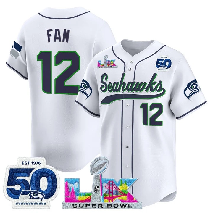 Men's Seattle Seahawks Super Bowl LX & United States 250th Anniversary Patch Vapor Baseball Jersey #12 Fan