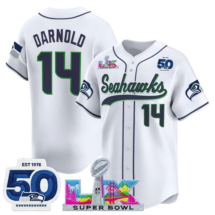 Men's Seattle Seahawks Super Bowl LX & United States 250th Anniversary Patch Vapor Baseball Jersey #14 Sam Darnold