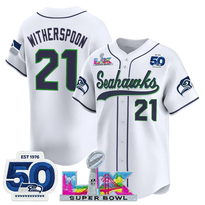 Men's Seattle Seahawks Super Bowl LX & United States 250th Anniversary Patch Vapor Baseball Jersey #21 Devon Witherspoon