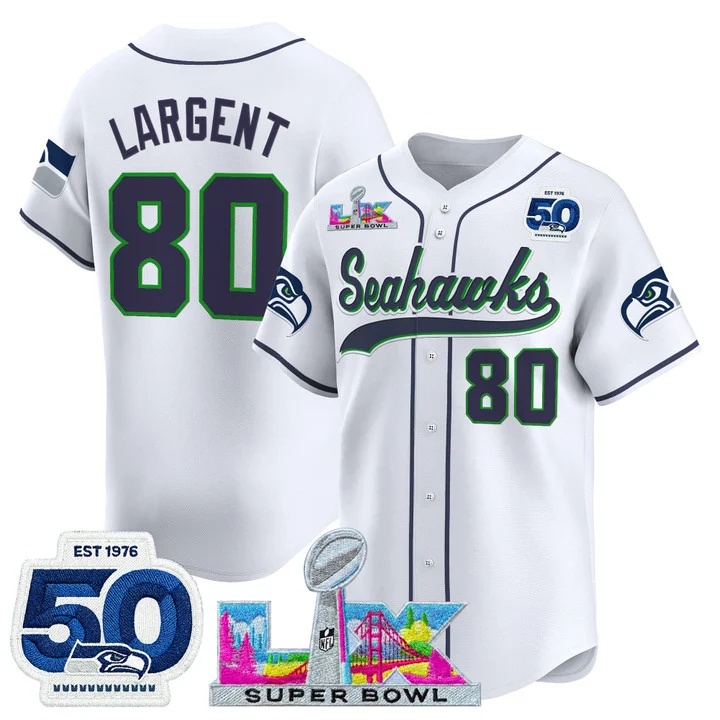 Men's Seattle Seahawks Super Bowl LX & United States 250th Anniversary Patch Vapor Baseball Jersey #80 Steve Largent