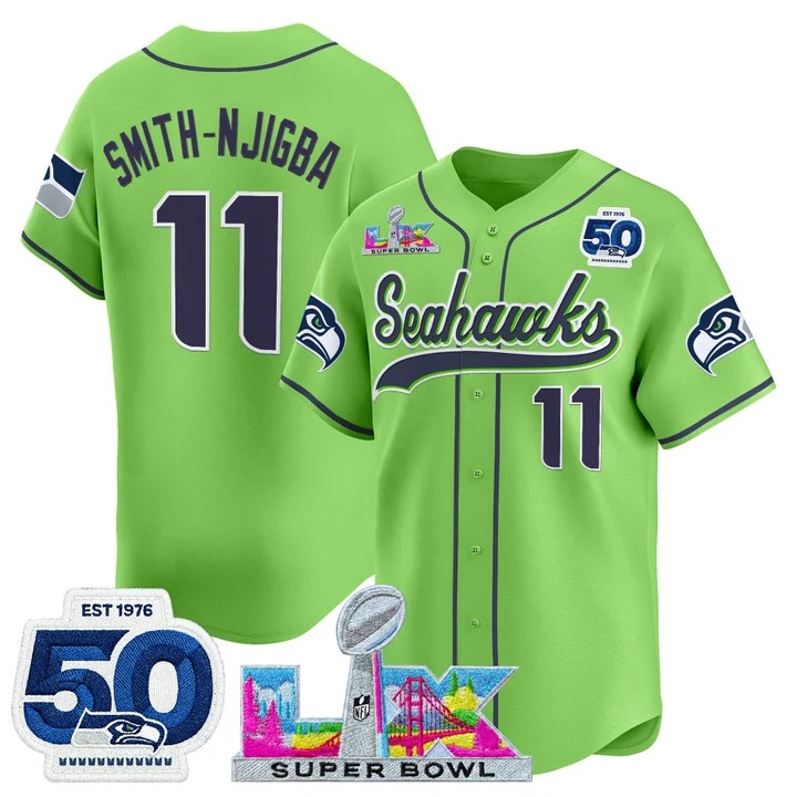 Men's Seattle Seahawks Super Bowl LX & United States 250th Anniversary Patch Vapor Baseball Jersey green #11 Smith-Njigba