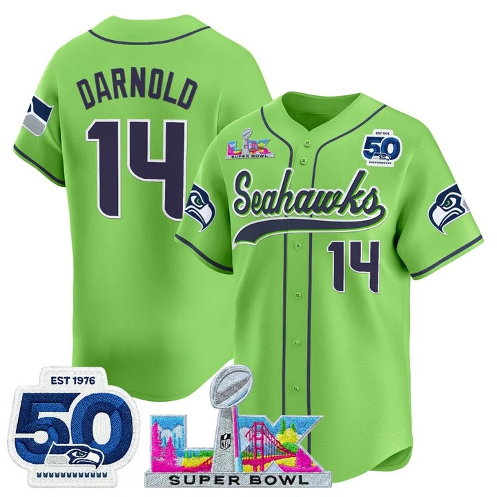 Men's Seattle Seahawks Super Bowl LX & United States 250th Anniversary Patch Vapor Baseball Jersey green #14 Sam Darnold