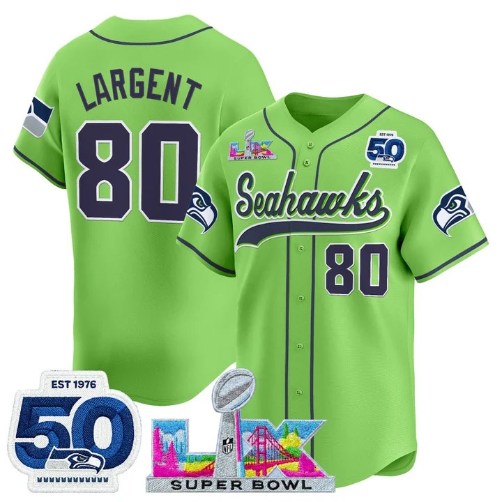 Men's Seattle Seahawks Super Bowl LX & United States 250th Anniversary Patch Vapor Baseball Jersey green #80 Steve Largent