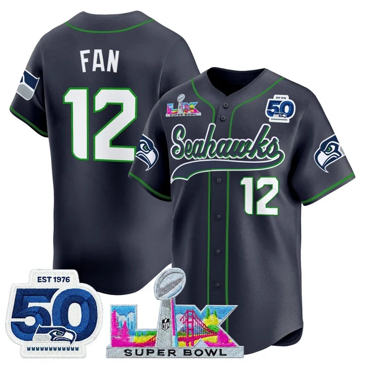 Men's Seattle Seahawks Super Bowl LX & United States 250th Anniversary Patch Vapor Baseball Jersey navy #12 Fan