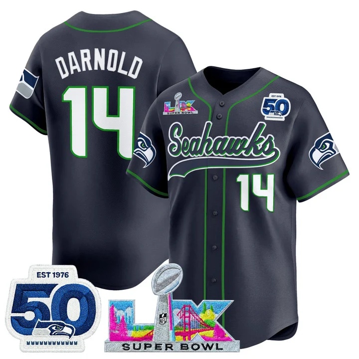 Men's Seattle Seahawks Super Bowl LX & United States 250th Anniversary Patch Vapor Baseball Jersey navy #14 Sam Darnold
