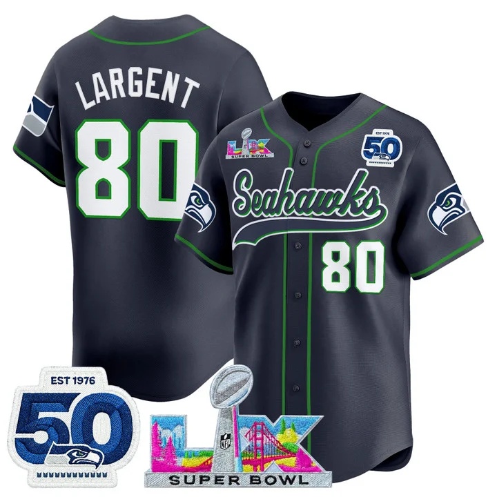 Men's Seattle Seahawks Super Bowl LX & United States 250th Anniversary Patch Vapor Baseball Jersey navy #80 Steve Largent