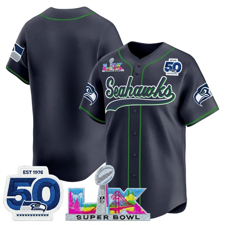 Men's Seattle Seahawks Super Bowl LX & United States 250th Anniversary Patch Vapor Baseball Jersey navy blank