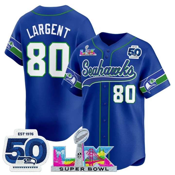 Men's Seattle Seahawks Super Bowl LX & United States 250th Anniversary Patch Vapor Baseball Jersey royal #80 Steve Largent