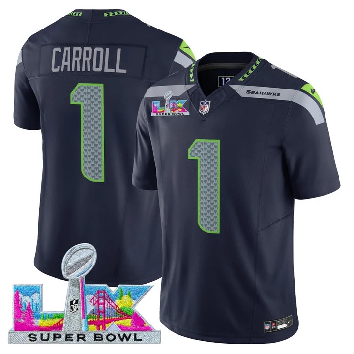 Men's Seattle Seahawks Super Bowl LX Vapor Limited Jersey COLLEGE NAVY#1 PETE CARROLL