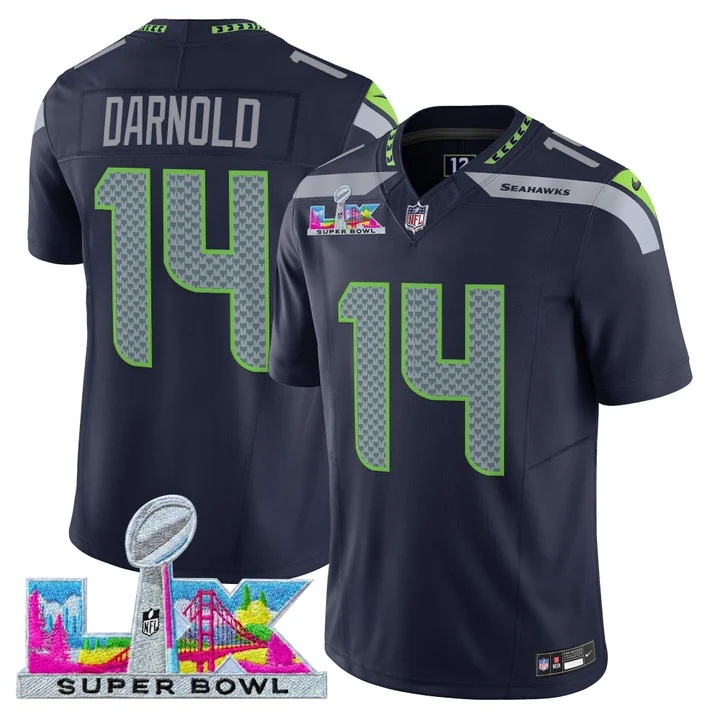 Men's Seattle Seahawks Super Bowl LX Vapor Limited Jersey COLLEGE NAVY#14 SAM DARNOLD