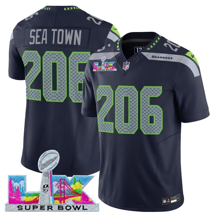 Men's Seattle Seahawks Super Bowl LX Vapor Limited Jersey COLLEGE NAVY#206 SEA TOWN