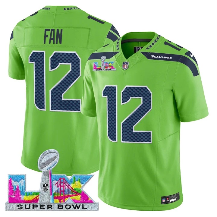 Men's Seattle Seahawks Super Bowl LX Vapor Limited Jersey GREEN#12 TH FAN