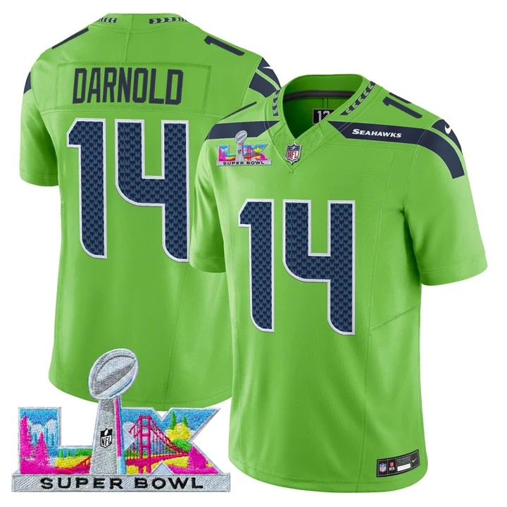Men's Seattle Seahawks Super Bowl LX Vapor Limited Jersey GREEN#14 SAM DARNOLD